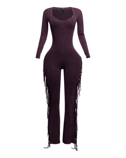 Mineral Washed Fringed Jumpsuit