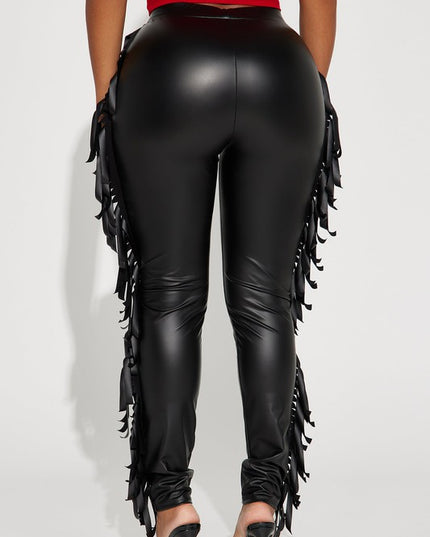 Faux Leather Fringe Side Leggings - Contemporary Body Size