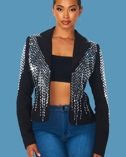 So Bossy Sparkly Rhinestone Fitted Blazer