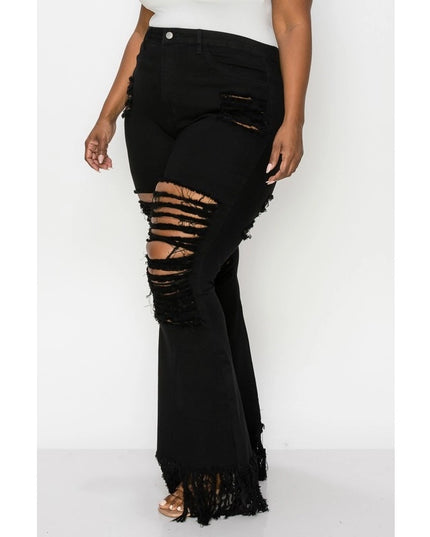Plus Curvy Super Flare Black Jeans