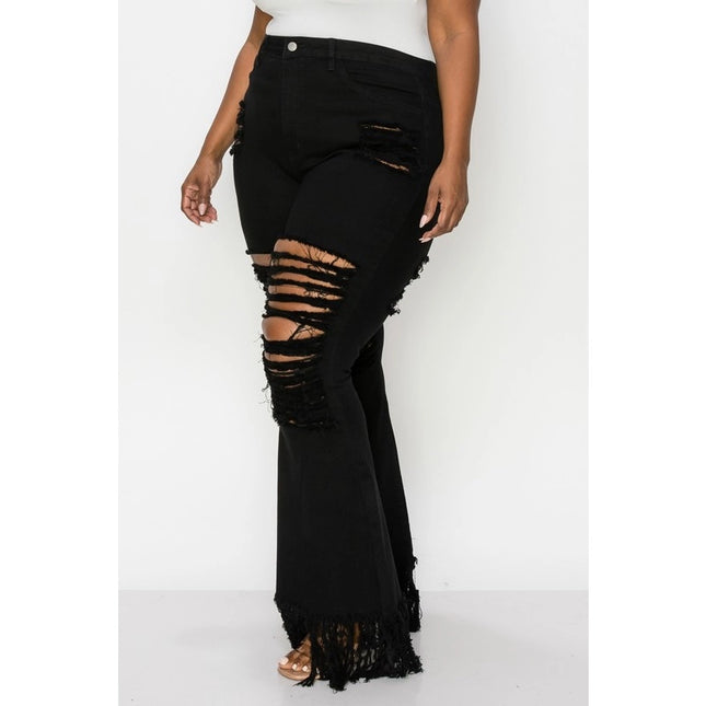 Plus Curvy Super Flare Black Jeans