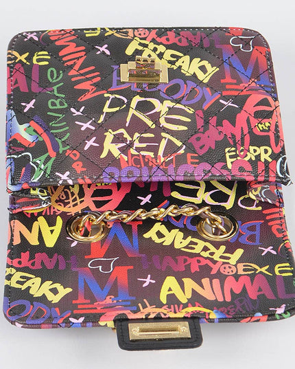 Graffiti Quilted Bag W/chain Belt