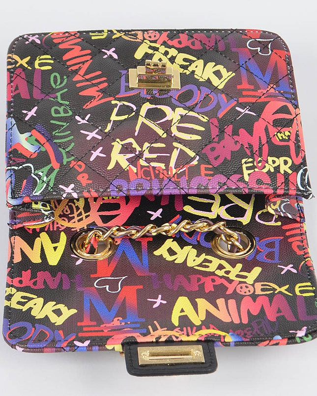 Graffiti Quilted Bag W/chain Belt