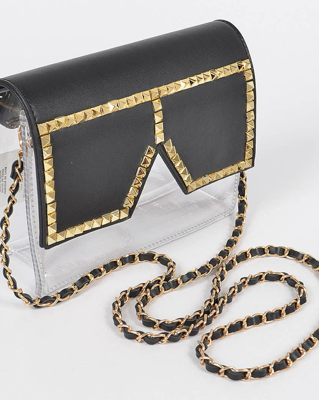 Square Rhinestone Glasses Clear Clutch