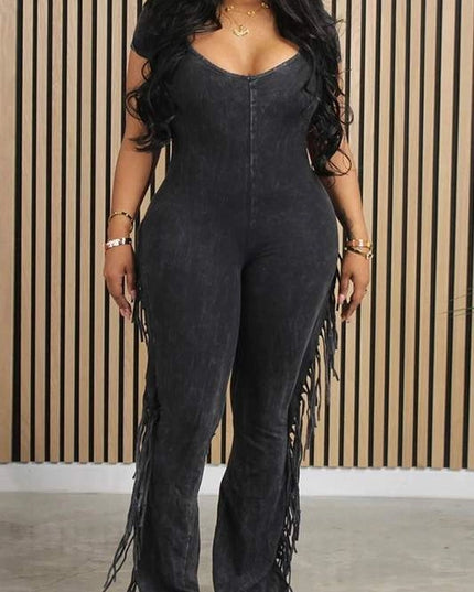 Fringe Short Sleeve Jumpsuit
