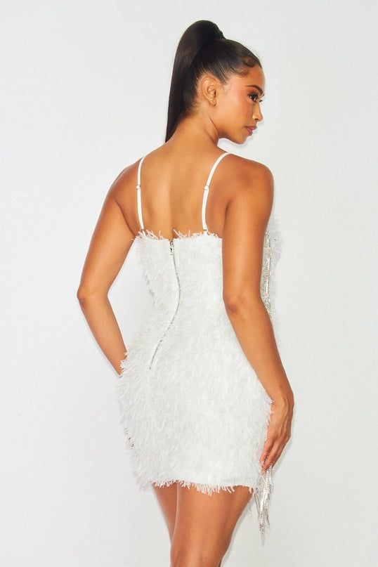 Shaggy Rhinestone Bodycon Mini Dress