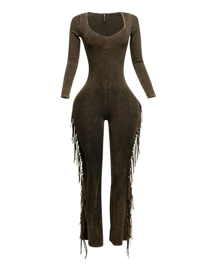 Mineral Washed Fringed Jumpsuit