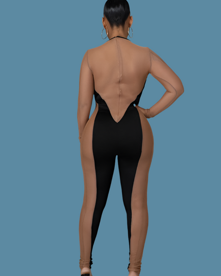 Mesh Insert Bodycon Jumpsuits