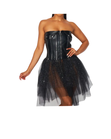 Mesh Pu Zipper Tutu Tube Dress