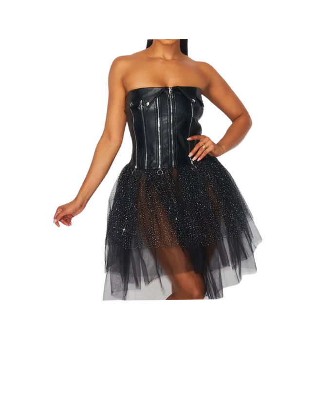 Mesh Pu Zipper Tutu Tube Dress