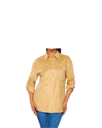 Suede Button Down Long Shirt