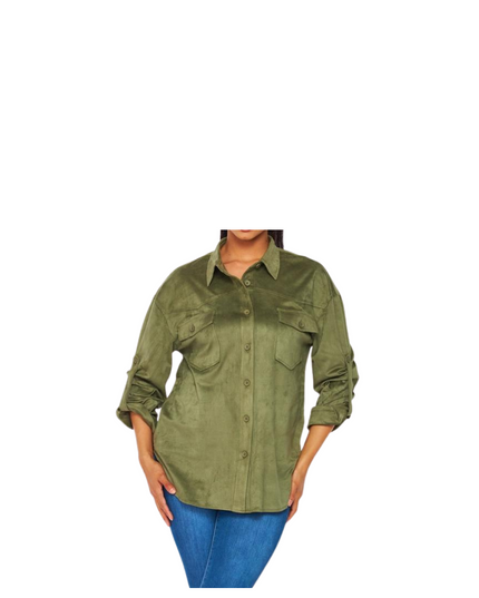 Suede Button Down Long Shirt