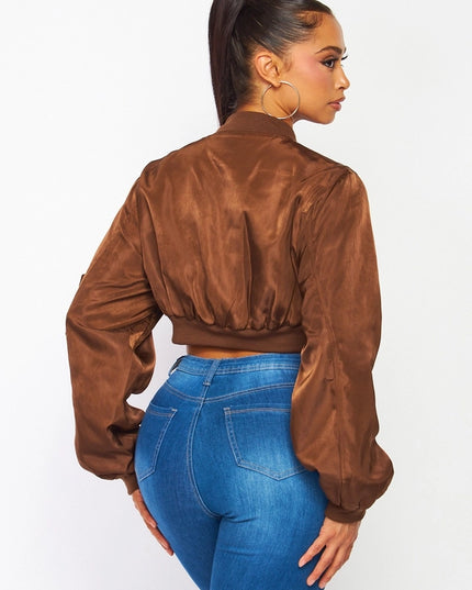 Sweet Talking Cropped Cargo Pocket Bomber Jacket