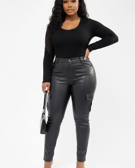 Cargo Pockets Pu Pleather Skinny Leg Pants