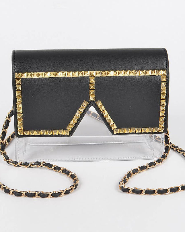 Square Rhinestone Glasses Clear Clutch