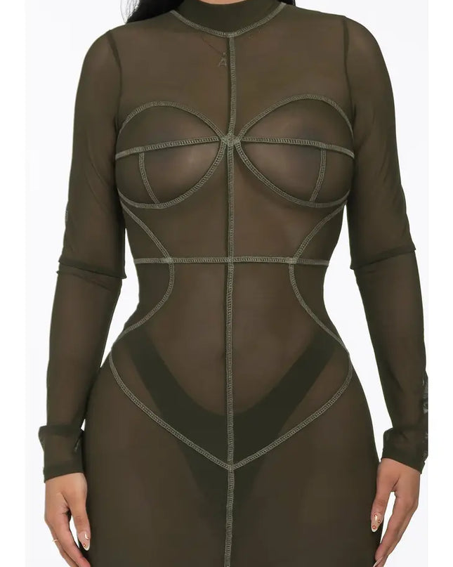 All Over Stitching Mesh Dress