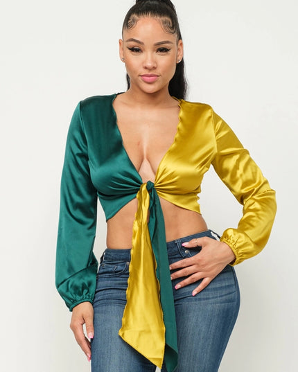 Satin Color Block Crop Top