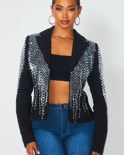 So Bossy Sparkly Rhinestone Fitted Blazer