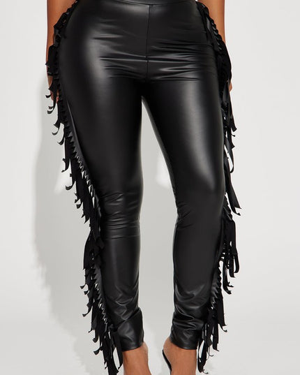 Faux Leather Fringe Side Leggings - Contemporary Body Size