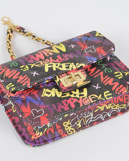 Graffiti Quilted Bag W/chain Belt