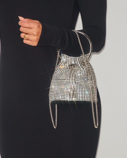 Rhinestone Drawstring Top Handle Bucket Bag