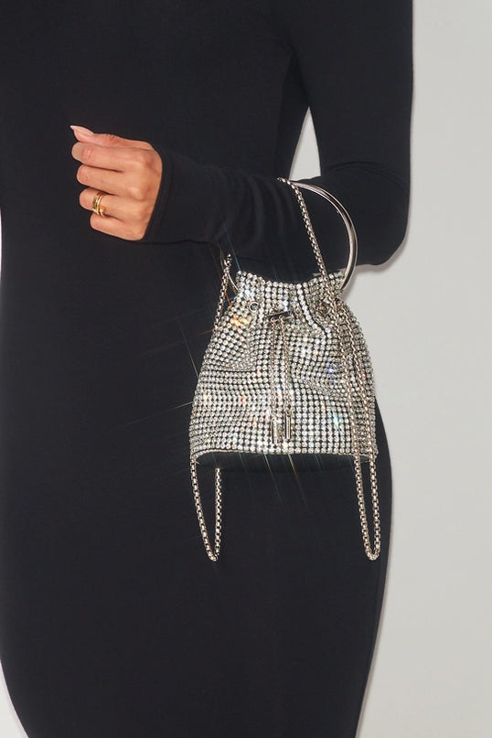 Rhinestone Drawstring Top Handle Bucket Bag