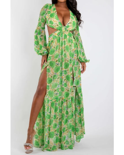 Ring Printed Cutout Maxi Dress