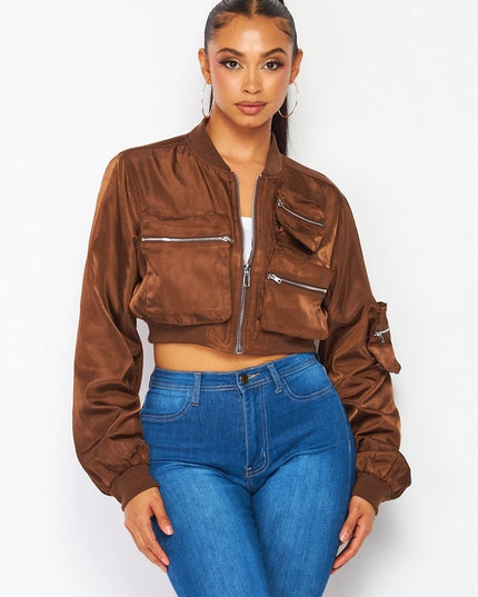 Sweet Talking Cropped Cargo Pocket Bomber Jacket