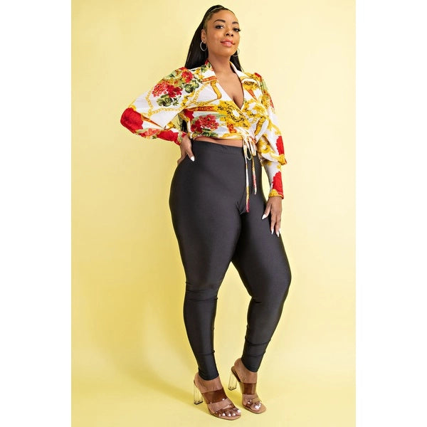 Plus Collar Wrap Top and Legging Set