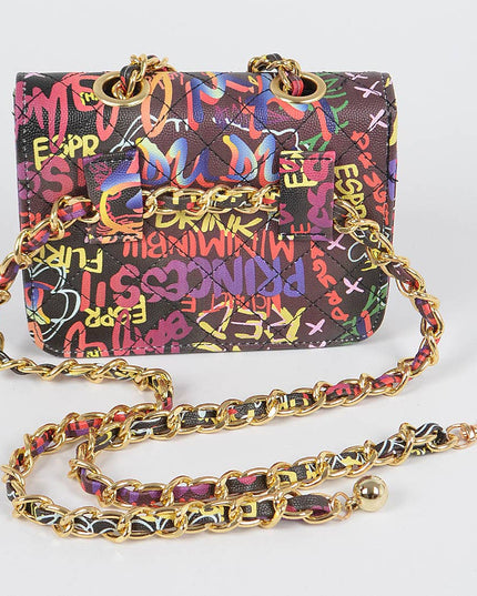 Graffiti Quilted Bag W/chain Belt