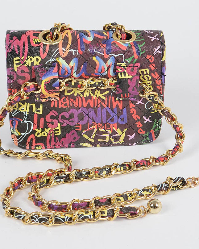 Graffiti Quilted Bag W/chain Belt