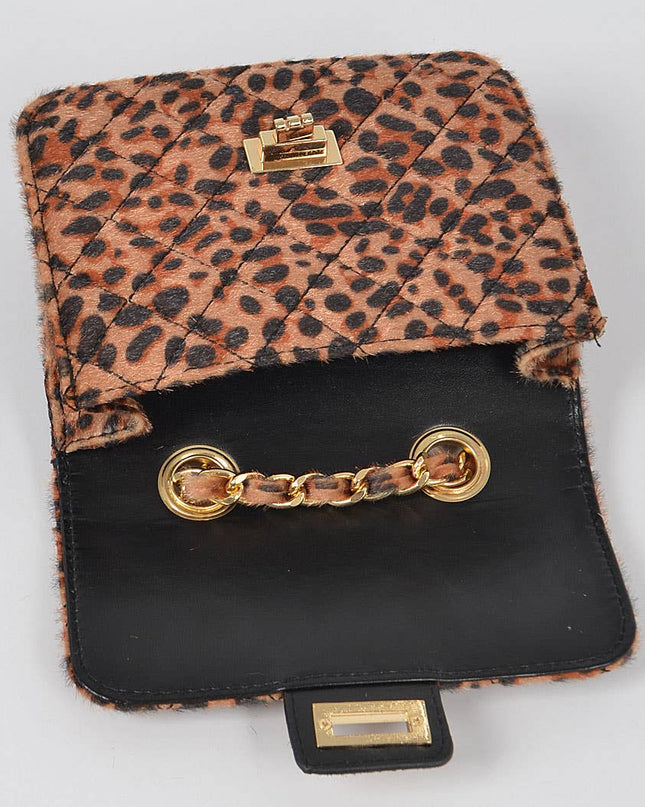 Faux Leo Skin Bag W/chain Belt