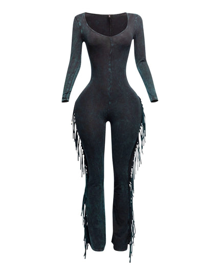 Mineral Washed Fringed Jumpsuit