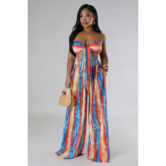 Tube Top and Wide Legs Pants Two Piece Set