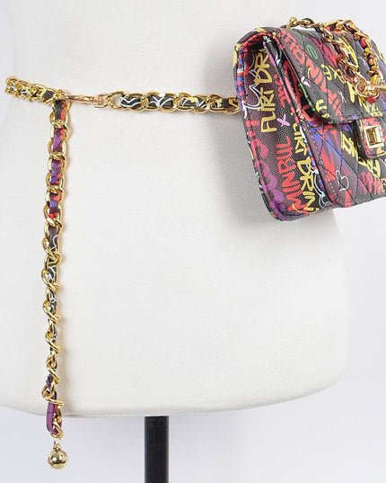 Graffiti Quilted Bag W/chain Belt
