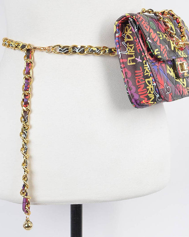 Graffiti Quilted Bag W/chain Belt