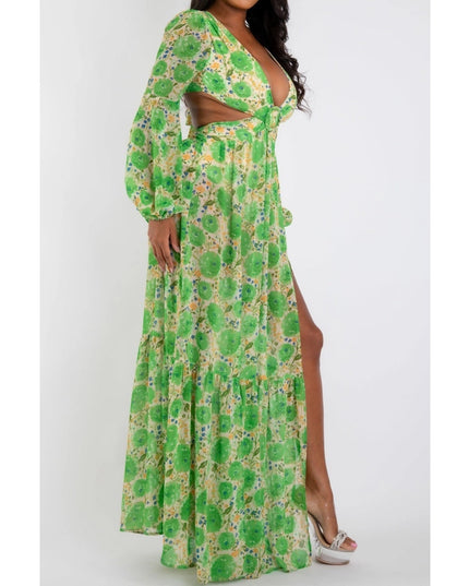 Ring Printed Cutout Maxi Dress