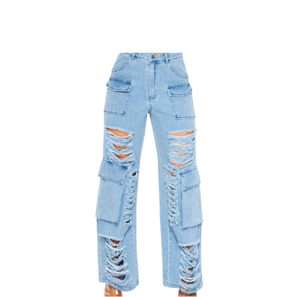 Distressed Denim Jean Cargo Pocket
