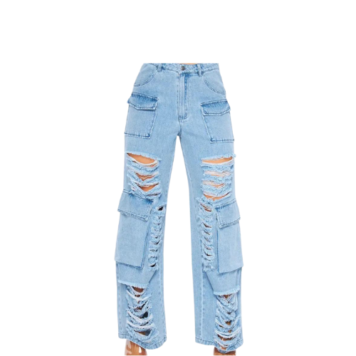 Distressed Denim Jean Cargo Pocket