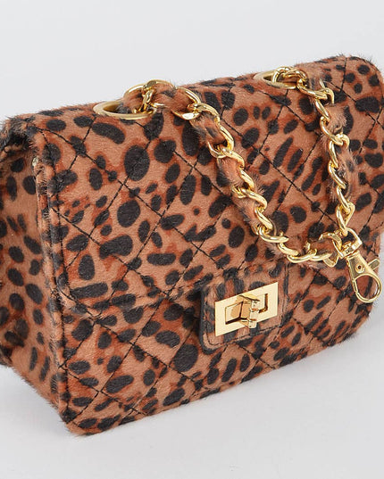 Faux Leo Skin Bag W/chain Belt