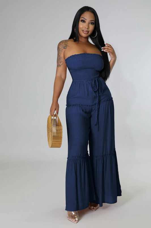 Wide Leg Jumpsuits with Waist Tie