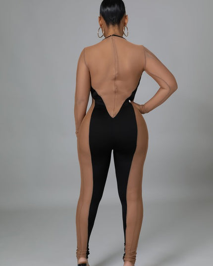Mesh Insert Bodycon Jumpsuits