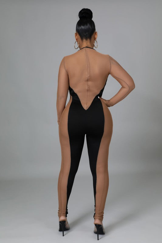 Mesh Insert Bodycon Jumpsuits