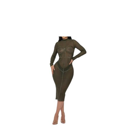 All Over Stitching Mesh Dress