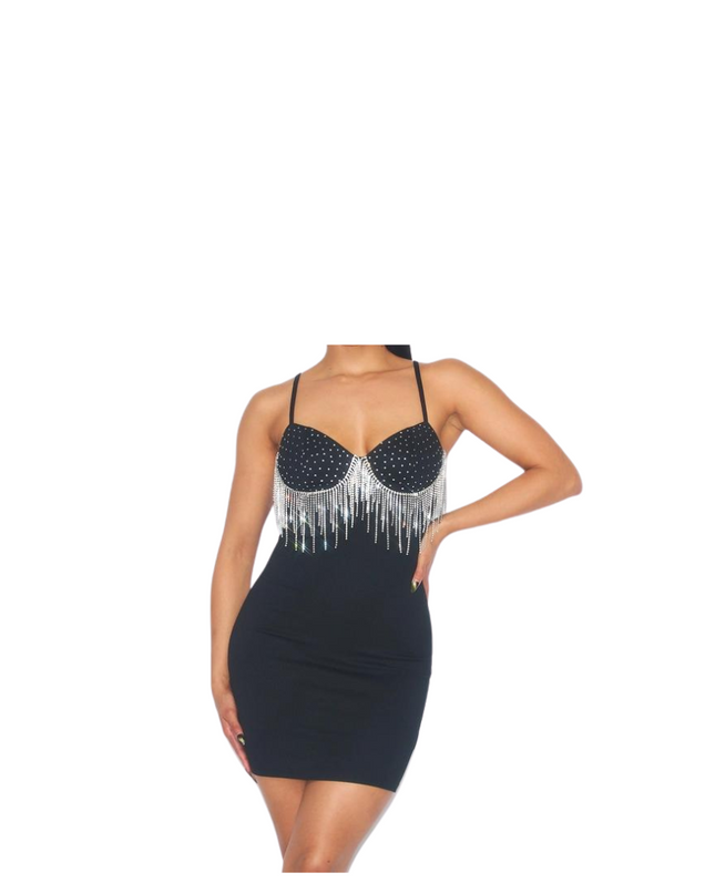 Rhinestone Fringe Mini Bodycon Dress