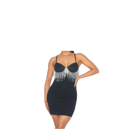 Rhinestone Fringe Mini Bodycon Dress