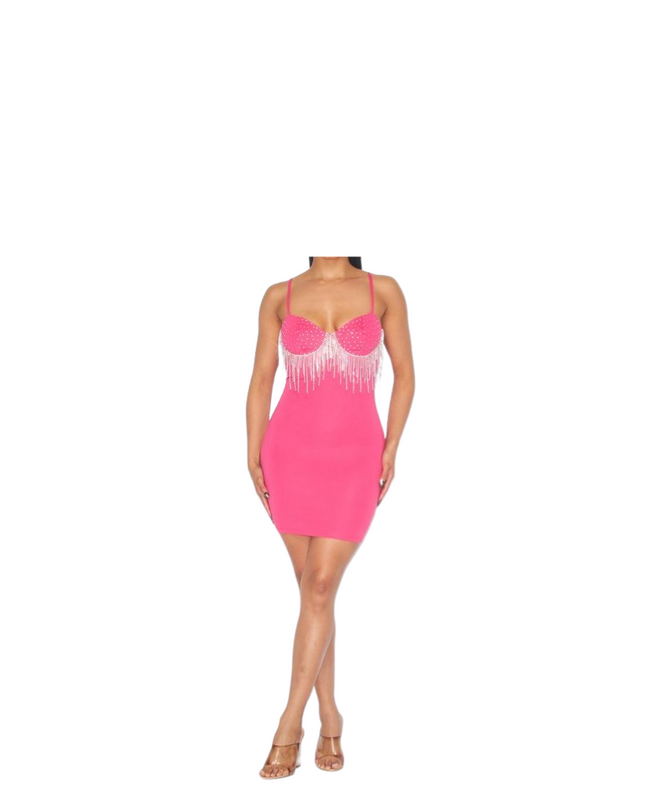 Rhinestone Fringe Mini Bodycon Dress