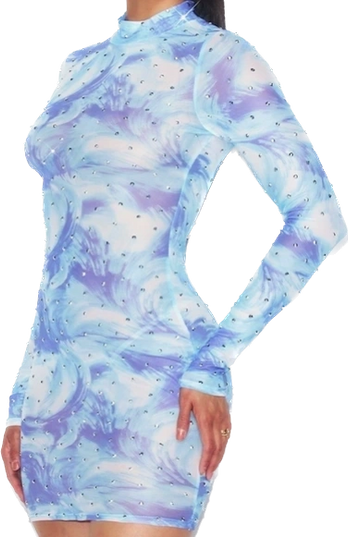 Sheer Mesh Rhinestone Mini Dress