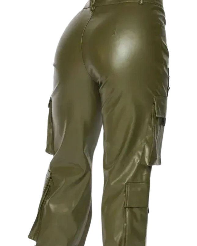 It's My Time Faux Leather Cargo Jogger Pants