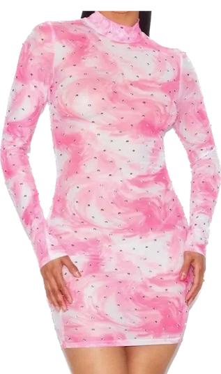 Sheer Mesh Rhinestone Mini Dress